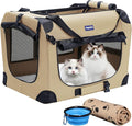 Petprsco Portable Collapsible Dog Crate, 24" Soft Dog Crate for Car Travel | Includes Mat, Blanket & Bowl, Strong Fabric, 4-sided Mesh Vents, 3 Doors, Fit Small Dogs & Large Cats Indoor and Outdoor Use