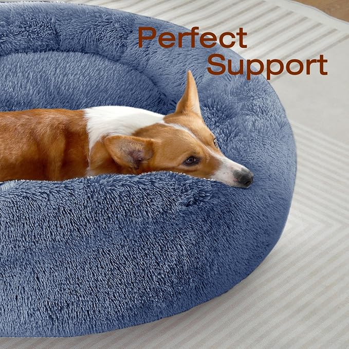 JOLLYVOGUE Dog & Cat Bed, Calming Anti-Anxiety Pet Bed for Small Dogs, Fluffy Donut Cushion for Small and Medium Pets (23")