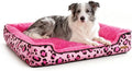 Rectangle Washable Dog Bed for Large, Medium & Small Dogs – Soft Calming Puppy Beds, Durable Warm Pet Sofa with Non-Slip Bottom for Indoor Use.Pink M Size (33.5"x33.5"x7.1")