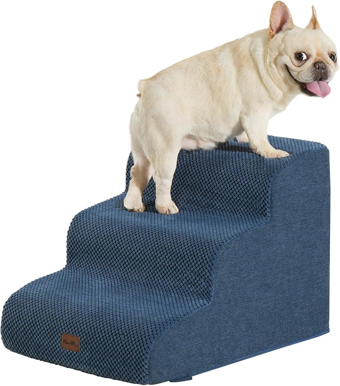 Made4Pets Dog Stairs Ramp for Small Dogs 15.7" H, 3-Step Dog Steps for Bed Couch Sofa and Chair, 35D Foam Pet Steps for Small Dogs and Cats, Non-Slip Bottom Pet Stairs, Navy