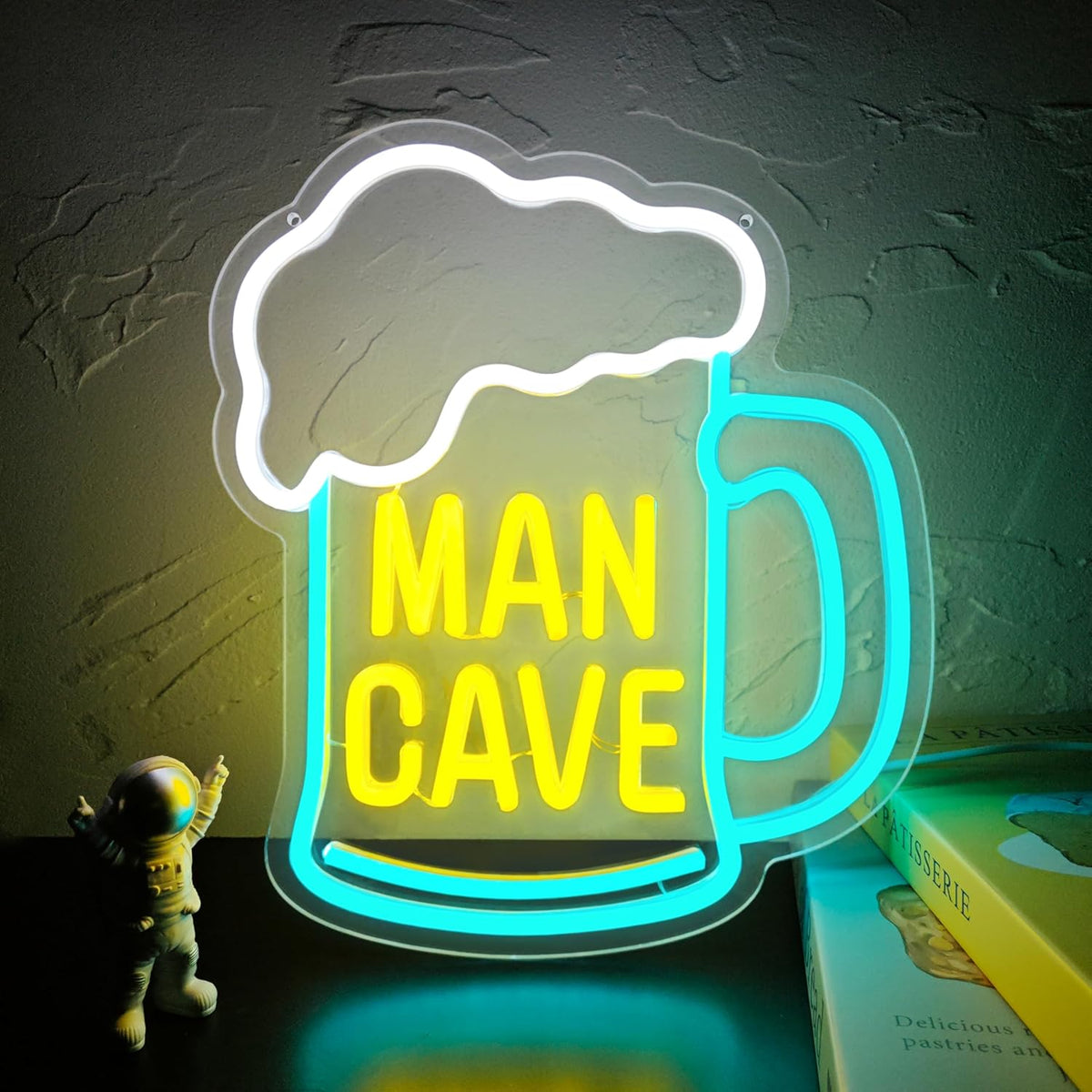 Man Cave Neon Sign, Beer Neon Signs for Wall Decor, Dimmable Acrylic Neon Lights for Man Cave Gamer Room Bedroom Bar Pub Party Decorations