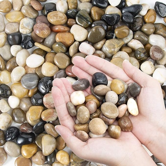 Pebbles Polished Gravel, Natural Polished Mixed Color Stones, 0.5-1.2 inch Small Decorative River Rock Stones 5 Pounds (80-Oz)