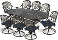MEETWARM 9-Piece Outdoor Patio Dining Set, All-Weather Cast Aluminum Patio Conversation Set for Backyard Garden Deck with 1 Oval Table, 8 Cushioned Swivel Rocker Chairs, 2" Umbrella Hole, Navy Blue