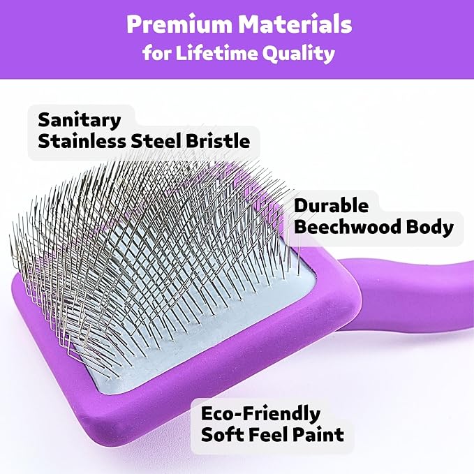 Small Slicker Brush, Purple, Hair Brush for Curly Wavy Haired Dogs - Poodles, Doodles, Bichon, Bernese Mountain Dog, Cocka Spaniels - Detangling, Grooming, Deshedding - 1 inch