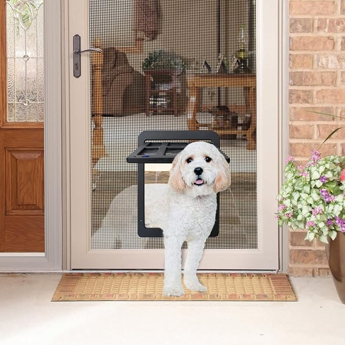 NAMSAN Dog Screen Door, Flap Opening 11.2 x 14.4 inches, Dog Door for Screen Door, Large Pet Door for Sliding Door Magnetic Self-Closing, Screen Door with Doggie Door Built in, Lockable, Black