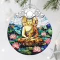 Stained Glass Ornament, Buddha Christmas Ornaments, Christmas Tree Ornaments, Holiday Ornament; Spiritual Decor for Yoga, Wellness Spaces & Relaxation; Gifts for Buddhists & Spiritual Gifts
