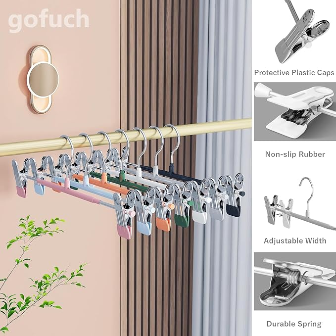 Pants Hangers with Clips - 50 Pack Heavy Duty, Non-Slip Adjustable Space Saving Skirt Hangers for Pants, Jeans, Shorts | White | 12 Inch