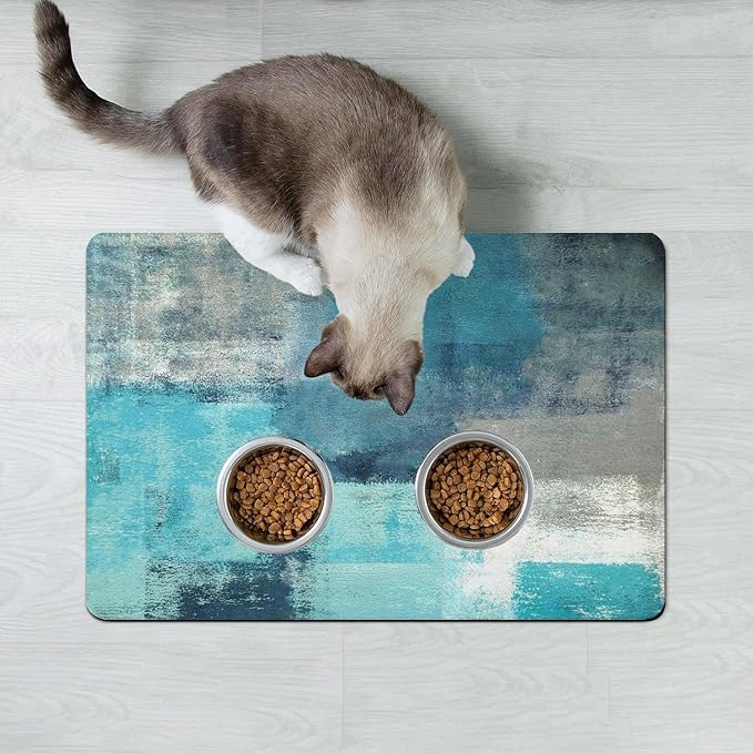 Dog Food Mats for Floors Absorbent, Cat Food Mat - Pet Cat Feeding Mat Quick Dry, Dog Bowl Mats for Water, Pet Supplies Feeding Placemat 12" x 20" Tie-Dye Blue