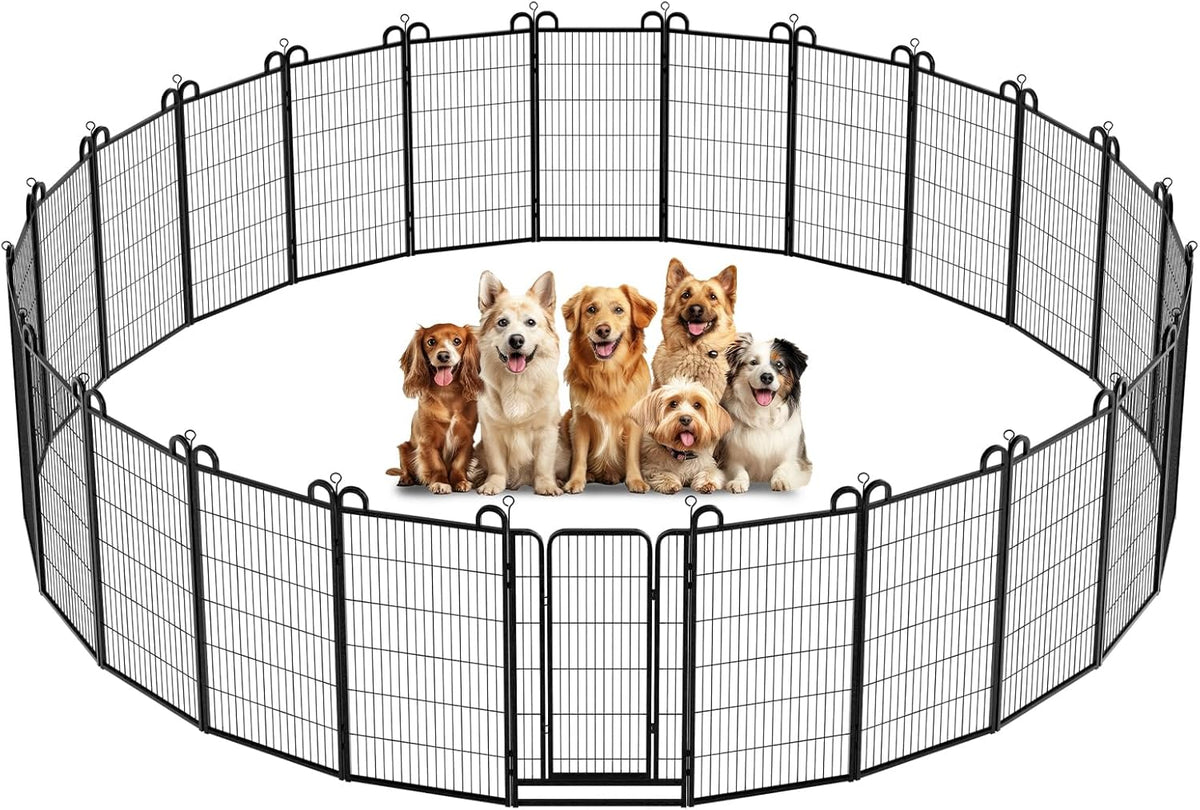 Dog Playpen Outdoor 24 Panels Heavy Duty Dog Fence 47" Height Anti-Rust with Doors Portable for RV Camping Yard, Total 54FT, 227 Sq.ft, Snowy Black