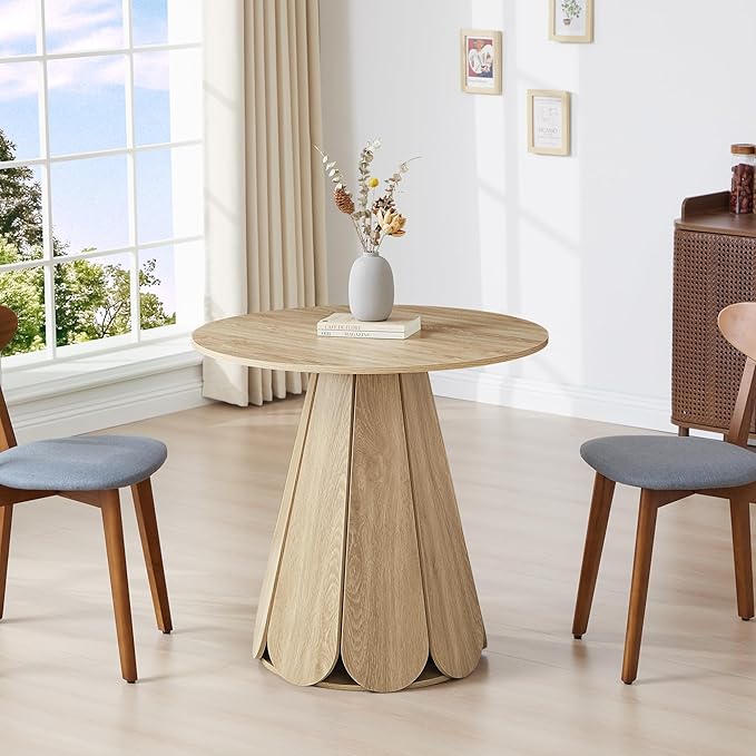 31.5 inch Small Round Dining Table, Modern Kitchen Table for 2 to 4 Person, Farmhouse Wood Circle Dining Room Tables with Pedestal Base, Space Saving Dinner Tables for Apartment, Small Space, Natural