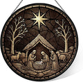 Nativity Scene Suncatcher - 7.9" Hand Painted Stained Glass Christmas Ornament & Window Hanging, Outdoor/Indoor Birth of Jesus Decor, Religious Christian Gift for Women, Men
