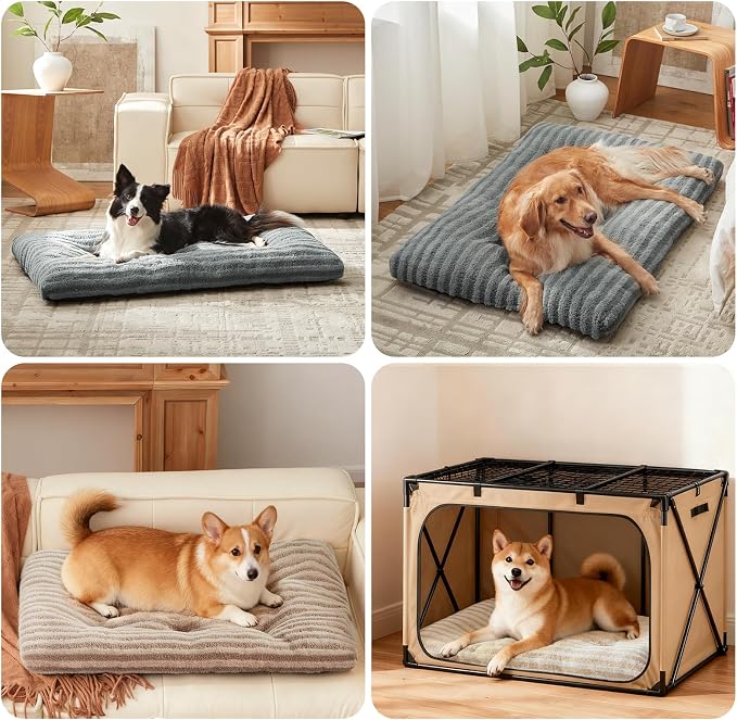 FURTIME Washable XXL Dog Bed for Extra Large Dogs, Giant Deluxe Dog Crate Beds Comfy Fluffy Kennel Pad Anti-Slip Pet Sleeping Mat, Machine Washable Dogs Pillow, 47"x29"x4", White