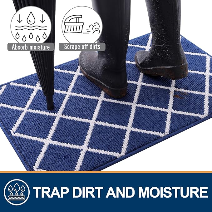 Finchitty Indoor Door Mat, Dirt Resistant and Absorbent, Low-Profile, Non-Slip, Washable Inside Floor Mats for Front Door, Back, and Entrance, 36" x 24", Navy