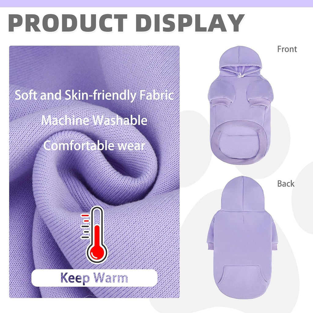 KOOLTAIL Basic Dog Hoodie - Soft & Warm Dog Hoodie Sweater with Leash Hole and Pocket, Pet Winter Coat, Cold Weather Clothes Sweatshirt for Small Medium Large Dogs Puppy Cat Boys Girls Lavender SM