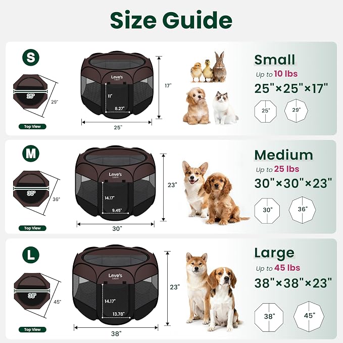 Love's cabin Pet Puppy Dog Playpen, Large Dog Tent Crates Cage Indoor/Outdoor, Portable Playpen for Cat, Foldable Pop Up Dog Kennel Playpen with Carring Case, Removable Zipper Top, Brown