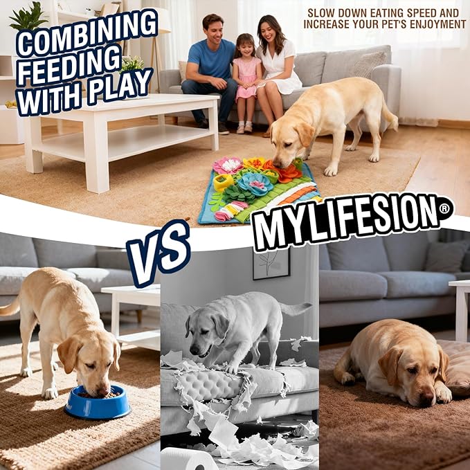 Snuffle Mat for Dogs, 15.4''*15.4'' for Small & Medium, Fleece Mentally Stimulating Toys for Dogs Cats Rabbits, Helps Control Eating Speed and Train Scent Detection (Heavyweight Style)