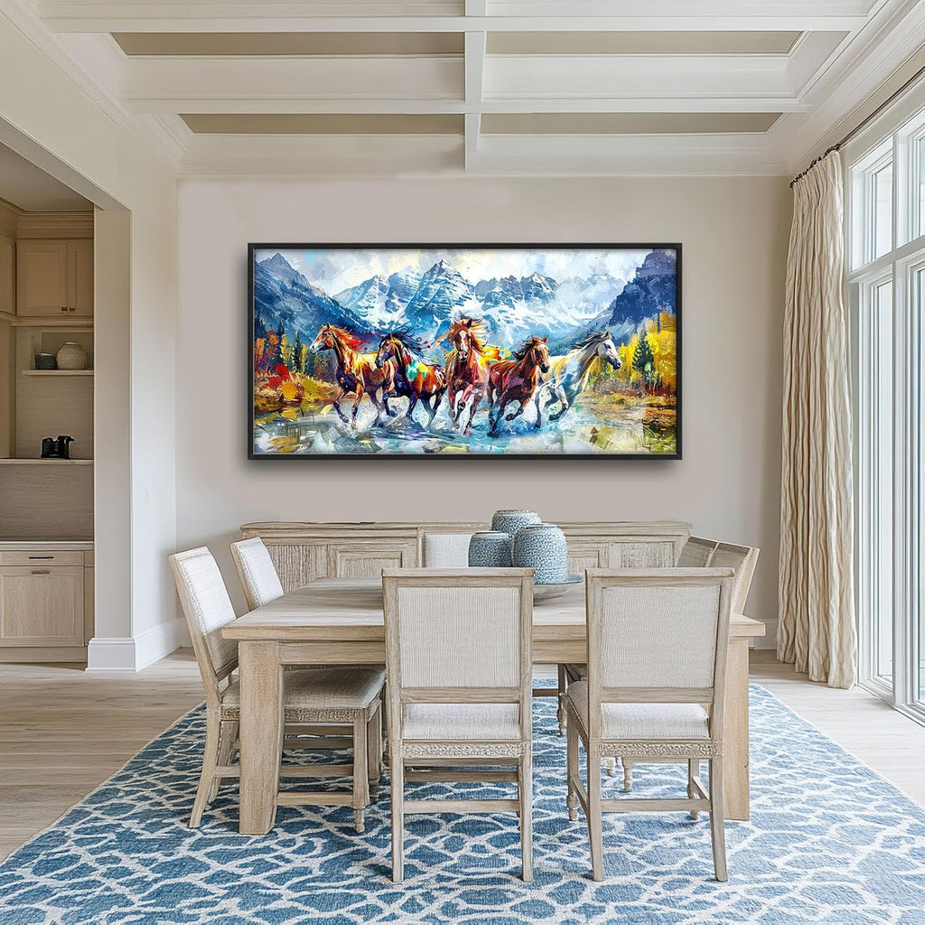 Horse Large Wall Art Running Horses Pictures Colorful Horse Mountain Landscape Wall Decor Wild Animal Nature Canvas Print Painting Artwork for Bathroom Living Room Bedroom 60L" x 30W"