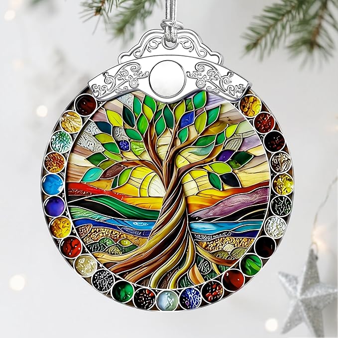 Stained Glass Ornament, Tree of Life Christmas Ornaments, Christmas Tree Ornaments, Holiday Ornament & Festive Home Decor, Exquisite Party Gifts for Nature Lovers & Tree of Life Gifts
