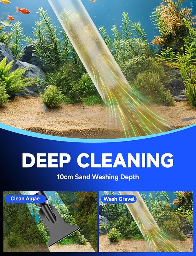 VIPASKA Electric Aquarium Gravel Cleaner Kit with High Pressure Strong Suction, 6-in-1 Multifunction Fish Tank Vacuum Cleaner and Water Changer for Aquarium, Gravel Vacuum with Sand Filter Tools