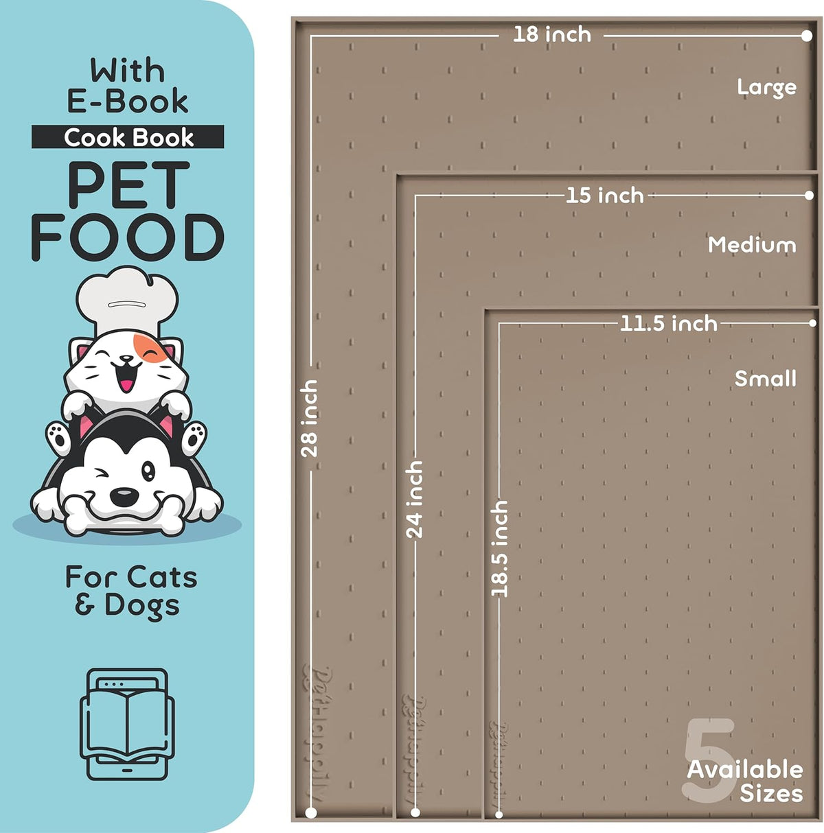 Dog Food Mat - Raised Edges Dogs Mat for Food and Water Prevent Spill, Waterproof Cat Food Mats Protect Floors, Easy Clean Dog Bowl Mats for Food and Water, Silicone Pet Food Tray