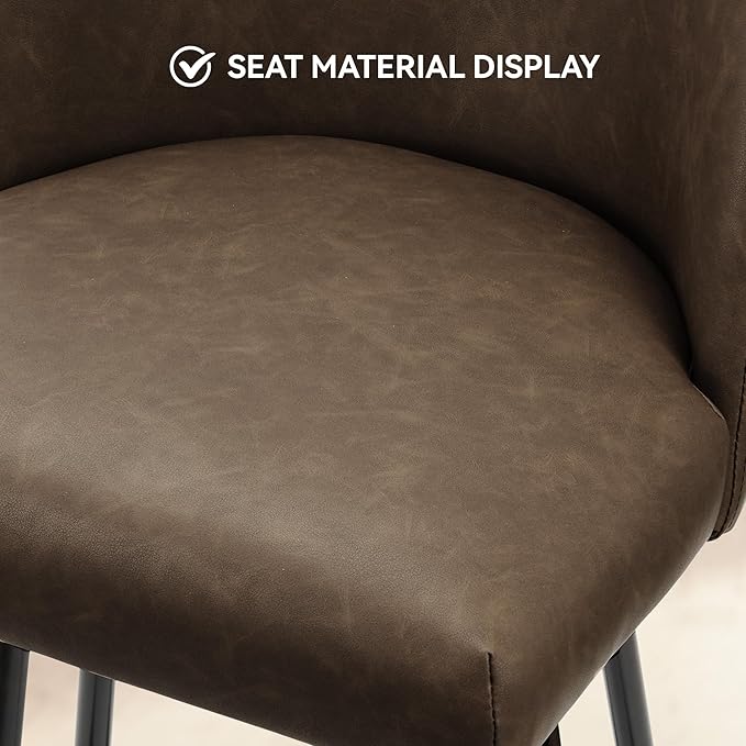 Counter Height Bar Stools Set of 2,360° Swivel Barstools with High Back and Metal Legs,26" Seat Height, Upholstered PU Leather Bar Chairs for Kitchen Island, Dining Room,Cafes,Dark Brown