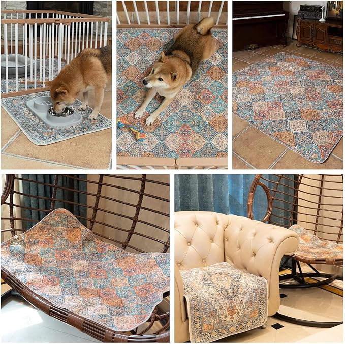 nunubaby Washable Pee Pads for Dogs, Stylish, Non-Slip and Leak-Proof Pee Pads. Reusable Potty Pads for Dogs for Crates and Floors.(Beige/Floral, 72" x72" )