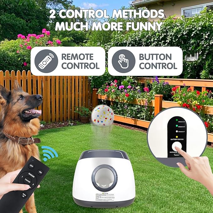 Automatic Dog Ball Launcher, Upgraded Interactive Dog Balls Thrower with 3 Distance 29Ft-79Ft, Remote Control Ball Launcher for Medium&Large Dogs, 5 Etpu Balls Included (Silver Grey