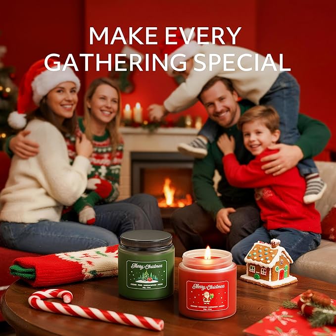 NORVENCE Christmas Candles, Scented Candles Gift Set for Stress Relief, Stress Relief Candle Gifts for Women and Men, Christmas Candle Gifts for Women (Red & Green, 7 oz)