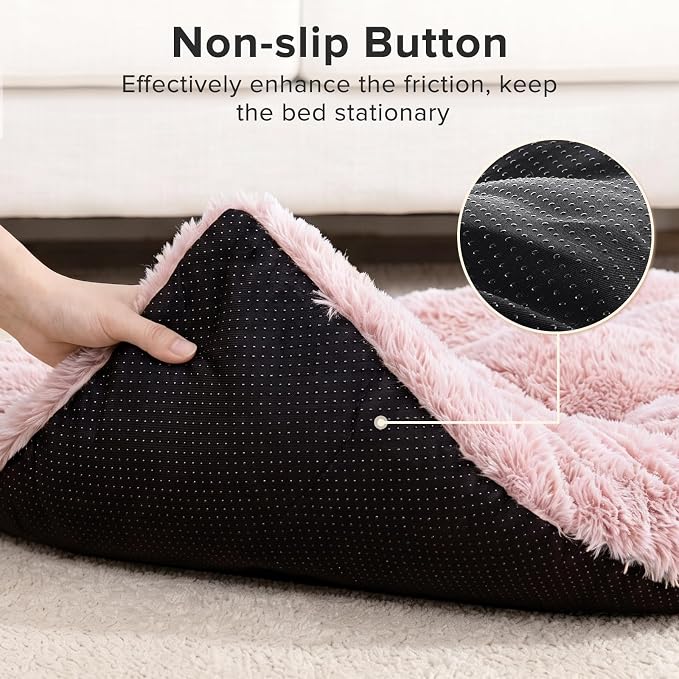 JOEJOY Large Dog Bed Crate Pad, Deluxe Plush Washable Dog Beds Fulffy Soft Kennel Pad Anti-Slip Pet Sleeping Mat for Extra Large Medium Small Dogs, 44" x 32", Pink
