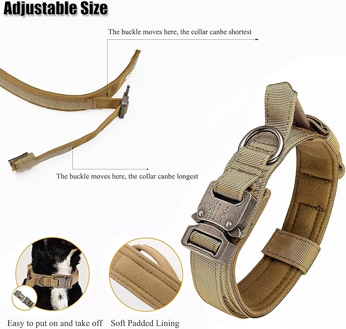 Tactical Dog Collar, Adjustable Military Training Nylon Dog Collar with Control Handle and Heavy Quick-Release Metal Buckle for Small Medium Large Dogs, Emerald Green M