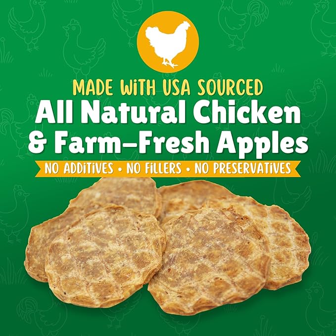 Chicken & Apple Chips Dog Treats – Made in USA, 100% Chicken Jerky, Grain-Free, High Protein, Single Ingredient, Crispy & Healthy Training Snacks for Dogs – 6 oz Jar