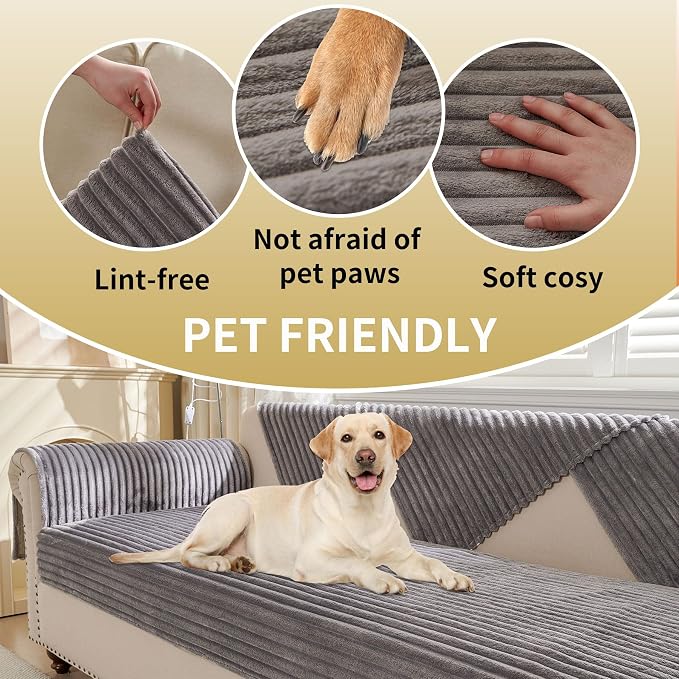 HAOMAIJIA Waterproof Couch Cover for Dogs Washable,Faux Fur Pet Couch Covers for Sofa,Soft Dog Bed Cover Non-Slip Couch Covers for 3 Cushion Couch Sofa Pet Friendly (Grey, 23" x 23" 2 Pack)