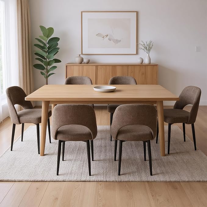 Modern Dining Chairs, Fabric Upholstered Accent Kitchen Chairs with Comfy Padded Seat & Sturdy Metal Legs, Side Farmhouse Chairs for Dining Room, Living Room, Restaurant (Brown, Set of 6)