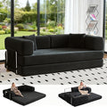 Folding Sofa Bed Convertable Corduroy Couch King Size Floor Sleeper 4-in-1 DIY Combination Modular Sofa Fold Out Futon Lounge Comfy Foldable Lazy cama for Living Room (Black, 80.15")