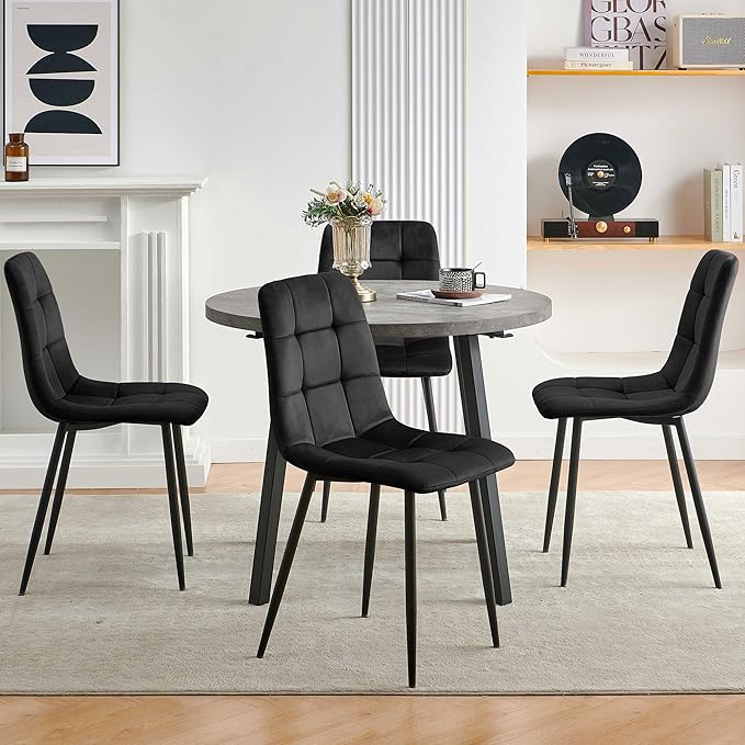 NORDICANA Black Dining Chairs Set of 4, Modern Kitchen & Dining Room Chairs for 4, Upholstered Velvet Cushion Seat and Metal Legs (4 Black Chairs)