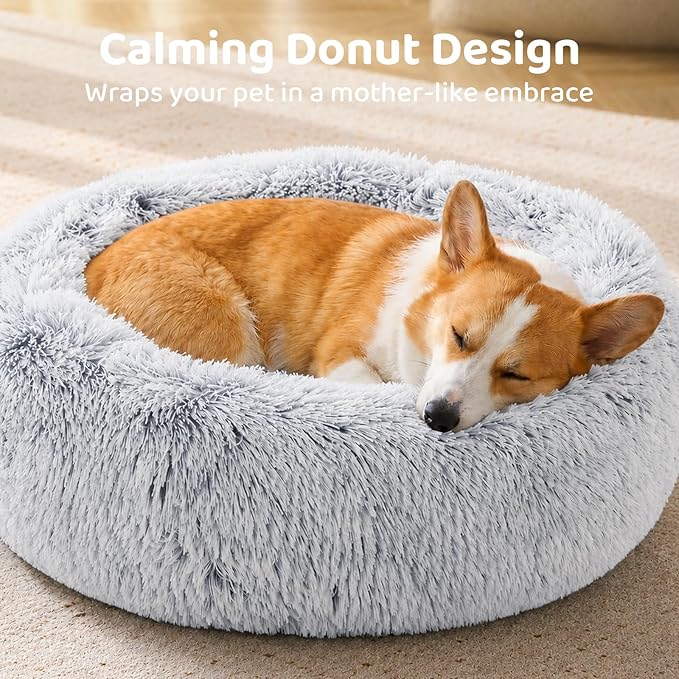 JOLLYVOGUE Dog Beds Large Sized Dog, Calming Anti-Anxiety Dog Bed, Fluffy Donut Cushion for Extra Large Pets (45")
