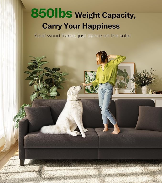 83" Couches for Living Room, Comfy Sofas for Living Room, Teddy Sofa Couch, Tool-Free Setup Loveseat Sofa, All-Wood Love Seat Couches, Small Couch 2 Pillows Included, Khaki