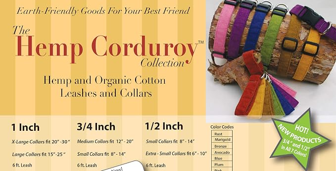 The Good Dog Company Hemp Corduroy Leash - 6 ft (1 Inch Width, Rust)