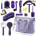 Abbylike 15 Pieces Horse Grooming Kit with Organizer Tote Bag Tack Room Supplies Horse Brush Sets Care Equine Cleaning Kit Shedding Grooming Massaging Tools(Purple and Grey)