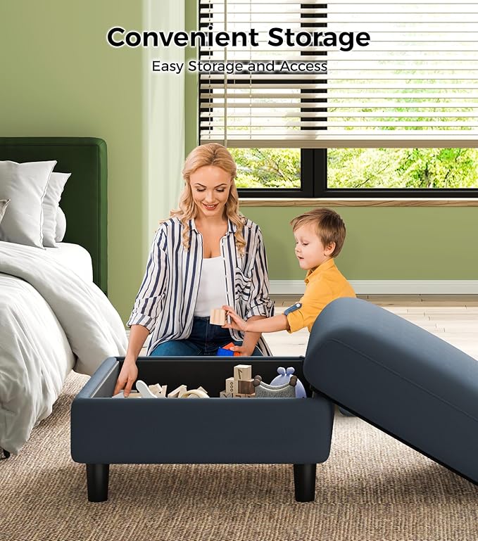 83" Couches for Living Room, Comfy Sofas for Living Room with Storage Ottoman, Teddy Sofa Couch, Tool-Free Loveseat Sofa, All-Wood Love Seat Couches, L Shaped Couch 2 Pillow Include, Blue Grey