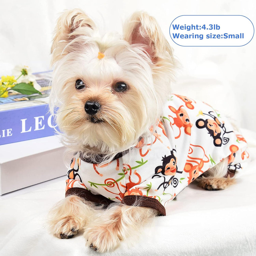 Dog Pajamas Pjs Summer Fall Dog Clothes for Small Dogs Girl - Boy - Medium Size Dogs, Soft Stretchy Puppy Clothes Doggie Onesies Cat Pet Jammies Outfit (Cute Monkey, XX-Large)