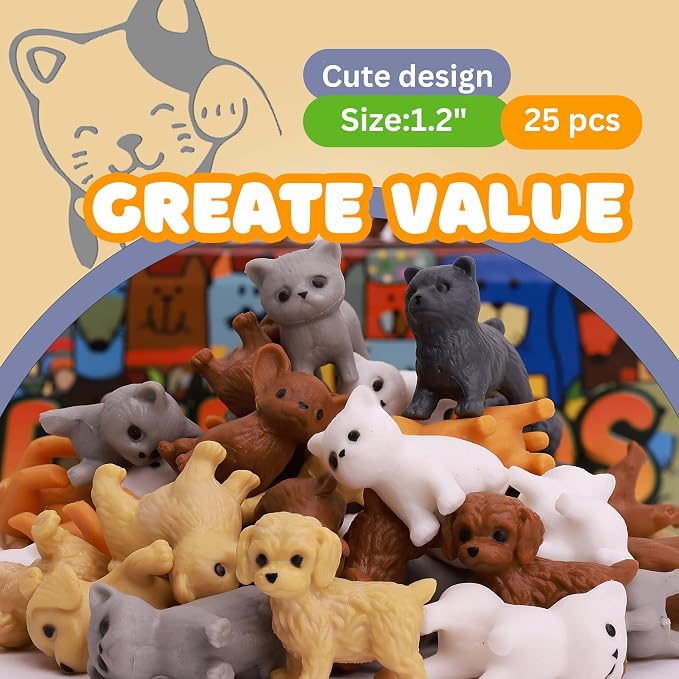 Entervending Tiny Dog and Cat Figurines for Kids - Small Animals Toys in Bulk - Little Pet Toys - Tiny Plastic Toys for Kids Classroom Prizes - 25 Pcs - Easter Gifts for Kids