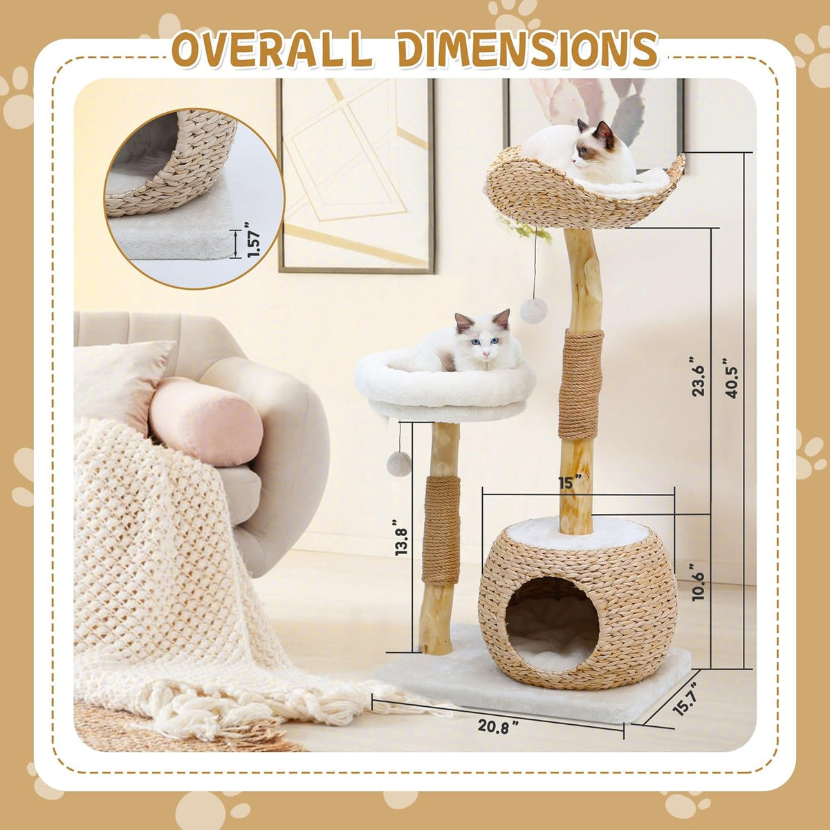 Wooden Cat Tree, Modern Cat Tree Tower with Jumping Platforms, Baskets, Cat Condo, 40" Cat Scratching Posts for Indoor Cats Kitten