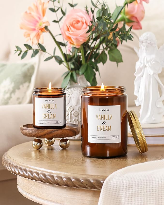 AOOVOO Vanilla Cream Candles - 22 oz Scented Candles, Aromatherapy Candle, Soy Candle for Home Scented
