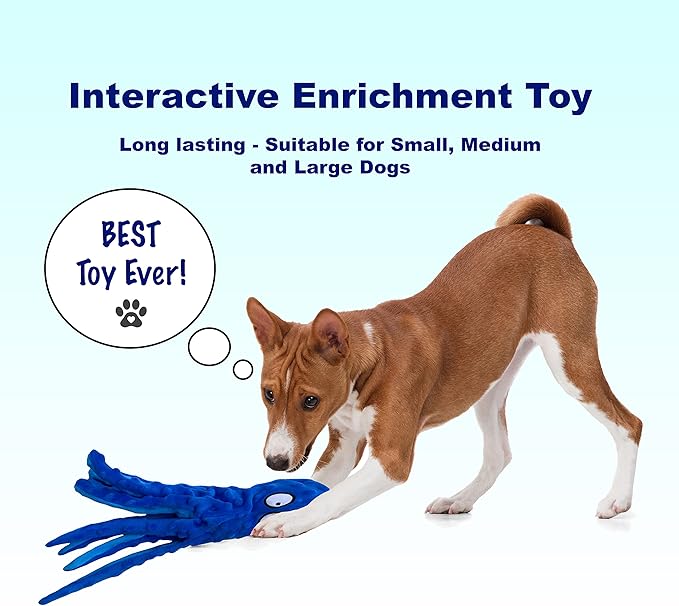 Squeaky Dog Toys Octopus - No Stuffing for Small, Medium and Large Breeds, Tough Dog Toys to Keep Them Busy, Durable and Soft Crinkle Plush Puppy Chew Toys for Teething and Boredom (Blue Octopus 1PC)