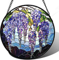 Stained Glass Window Hanging, Wisteria Flower Sun Catcher for Door Home Decor Purple and Blue Suncatcher Christmas Mother's Day Birthday Gifts for Women Men Mom and Nana 7.8 in