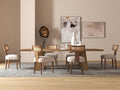 Rattan Dining Chairs Set of 6, Modern Dining Chair Kitchen Dining Room Chairs, Curved Cane Back Upholstered Linen Fabric Dining Chair with Wood Frame, Beige