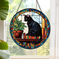 Black Cat Stained Glass Window Hanging Gifts for Women, 7.8″ Book Suncatchers for Indoor Window Decor, Decorative Sun Catchers Home Wall Art Gift for Thanksgiving Christmas Housewarming