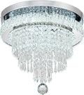 16“ Crystal Chandeliers Light Flush Mount Ceiling Light Fixtures Round Modern LED Chandelier for Living Room Bedroom Dining Room Closet Hallway (Cool White)