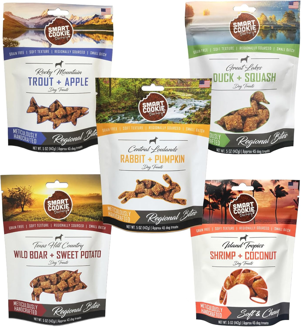 Smart Cookie All Natural Soft Dog Treats - 5 Flavor Variety Pack (5oz Each) - Healthy Dog Treats for Dogs & Puppies with Allergies, Sensitive Stomachs - Chewy, Grain Free, Made in USA